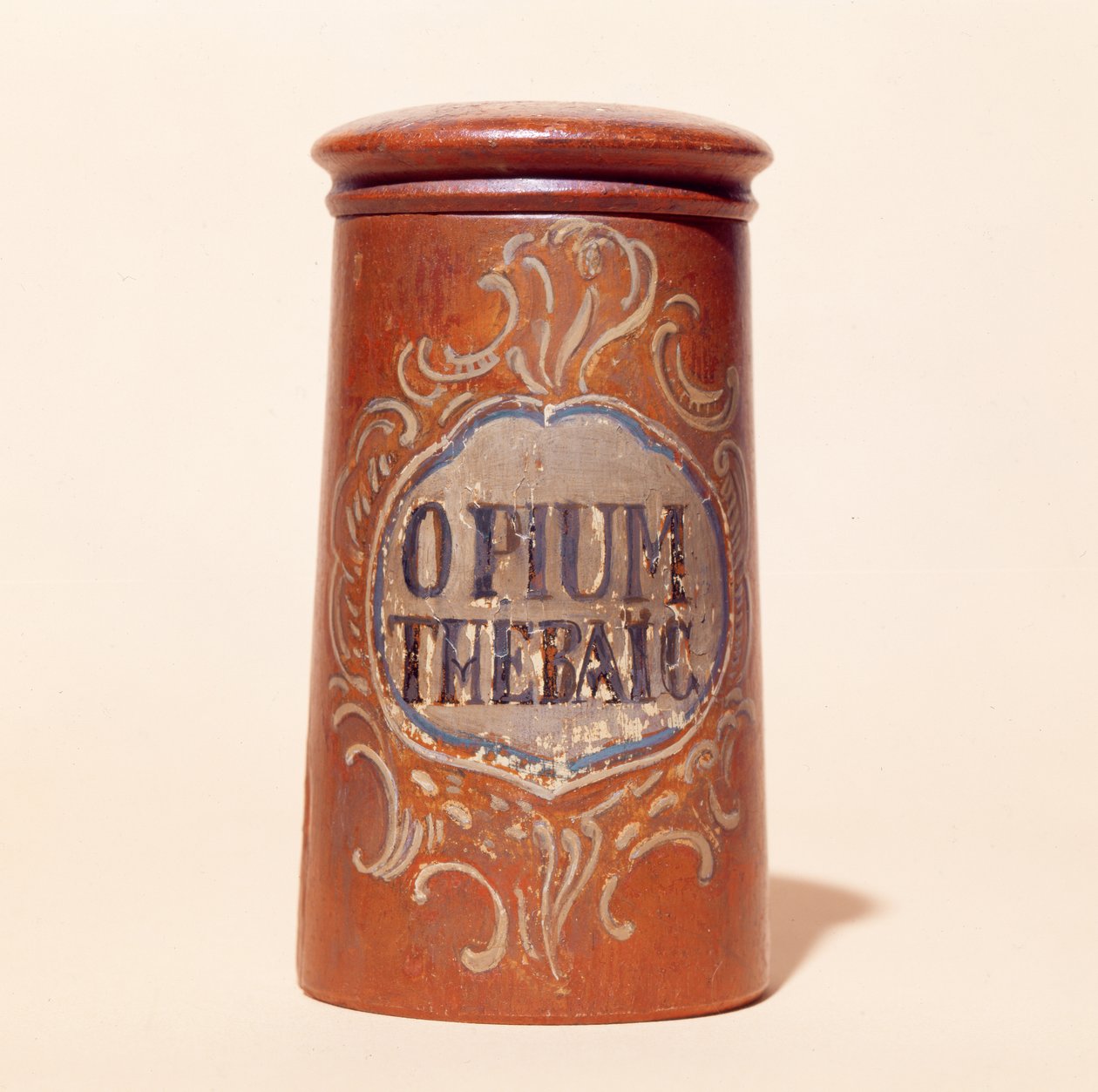 Beholder til Thebaic Opium (malet træ) af French School