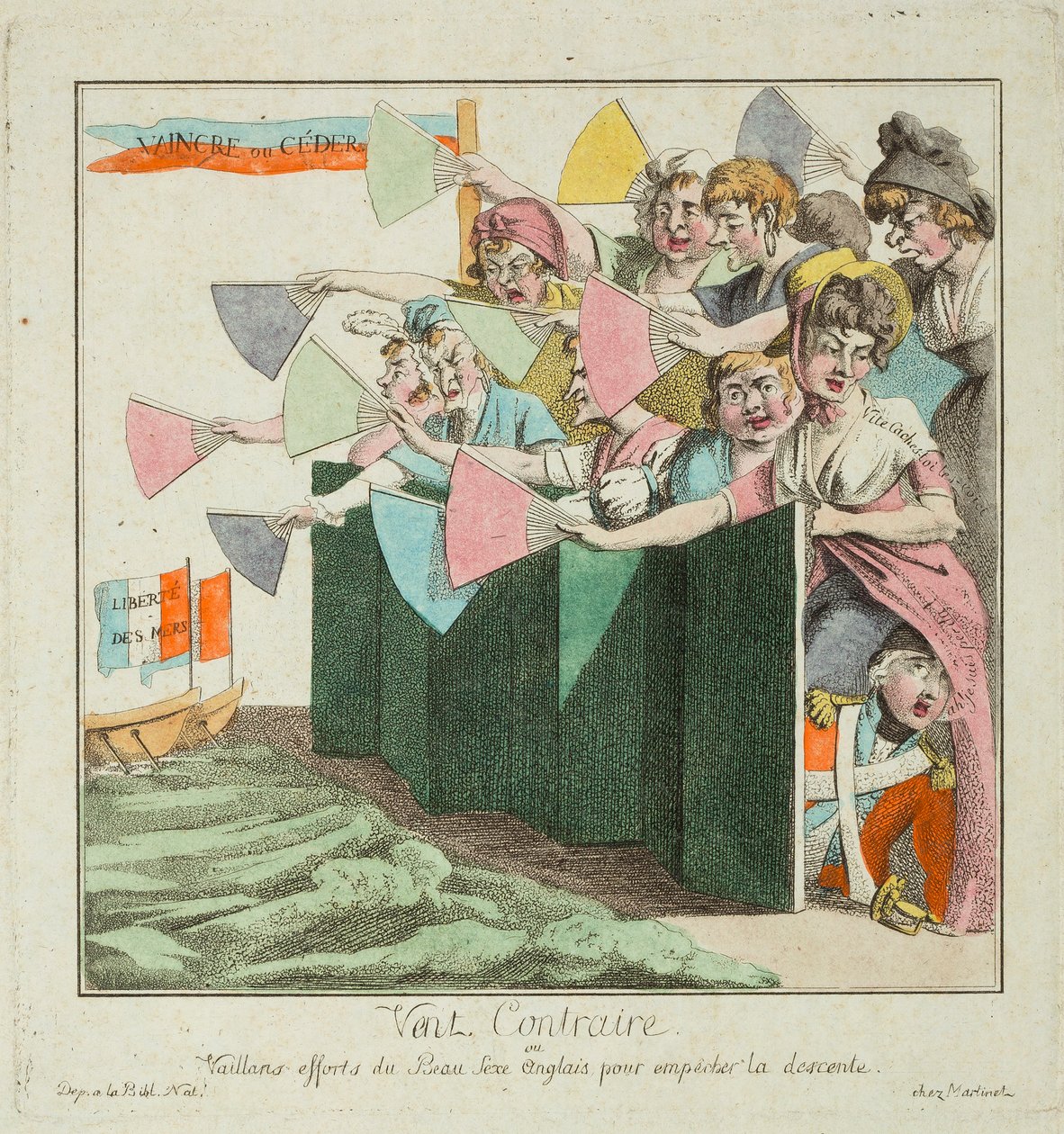 Contrary Wind or Valiant Efforts of the English Fair Sex to Prevent the Invasion (Modsatrettet vind eller det engelske smukke køns tapre forsøg på at forhindre invasionen) af French School