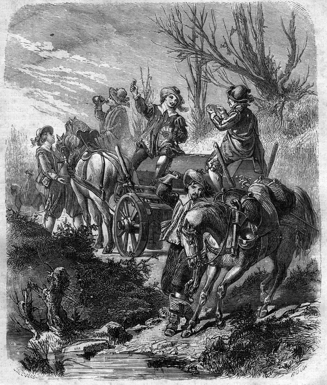 Konvoj af Charles, markis af Albert, hertug af Luyne (1578-1621) fransk statsmand, konstabel og første hertug af Luynes. Indgravering i "Historien om paver-konger-dronninger-og-kejsere gennem århundreder"" af Maurice Lachatre af French School