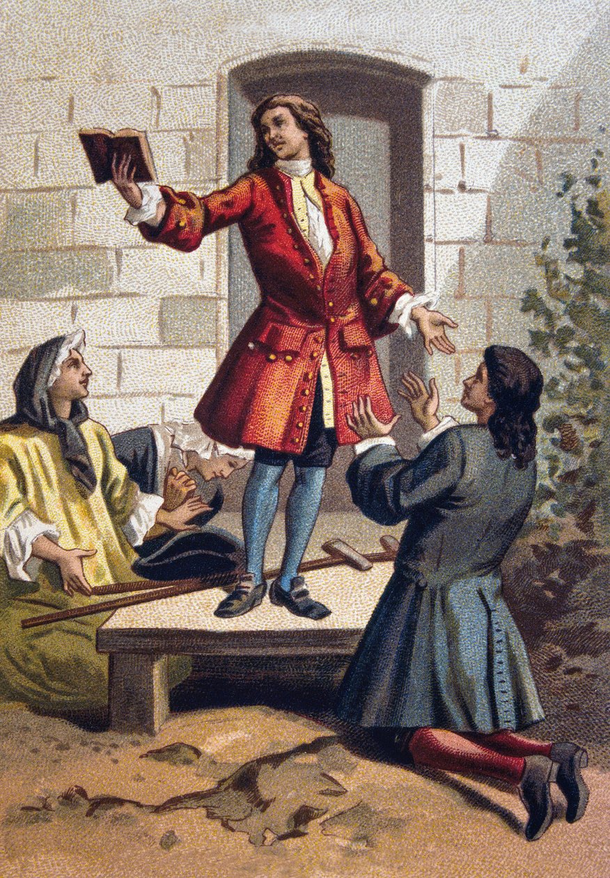 Convulsionary praksis (Convulsionnaires of Saint-Medard) - Jansenisme: krampeanerne (jansenistiske fanatikere) på kirkegården Saint Medard (Saint-Medard) under Louis XV. kromolitografi omkring 1890. af French School