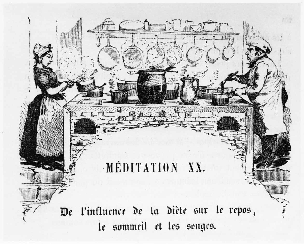 Madlavning, illustration fra La Physiologie du Gout, eller Meditations de Gastronomie af Anthelme Brillat-Savarin (1755-1826) af French School