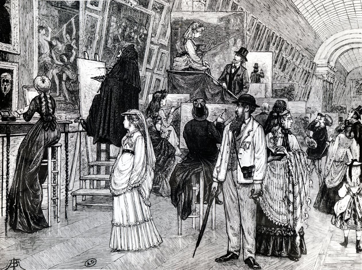 Kopister i Grande Galerie of Louvre, ca. 1880 af French School
