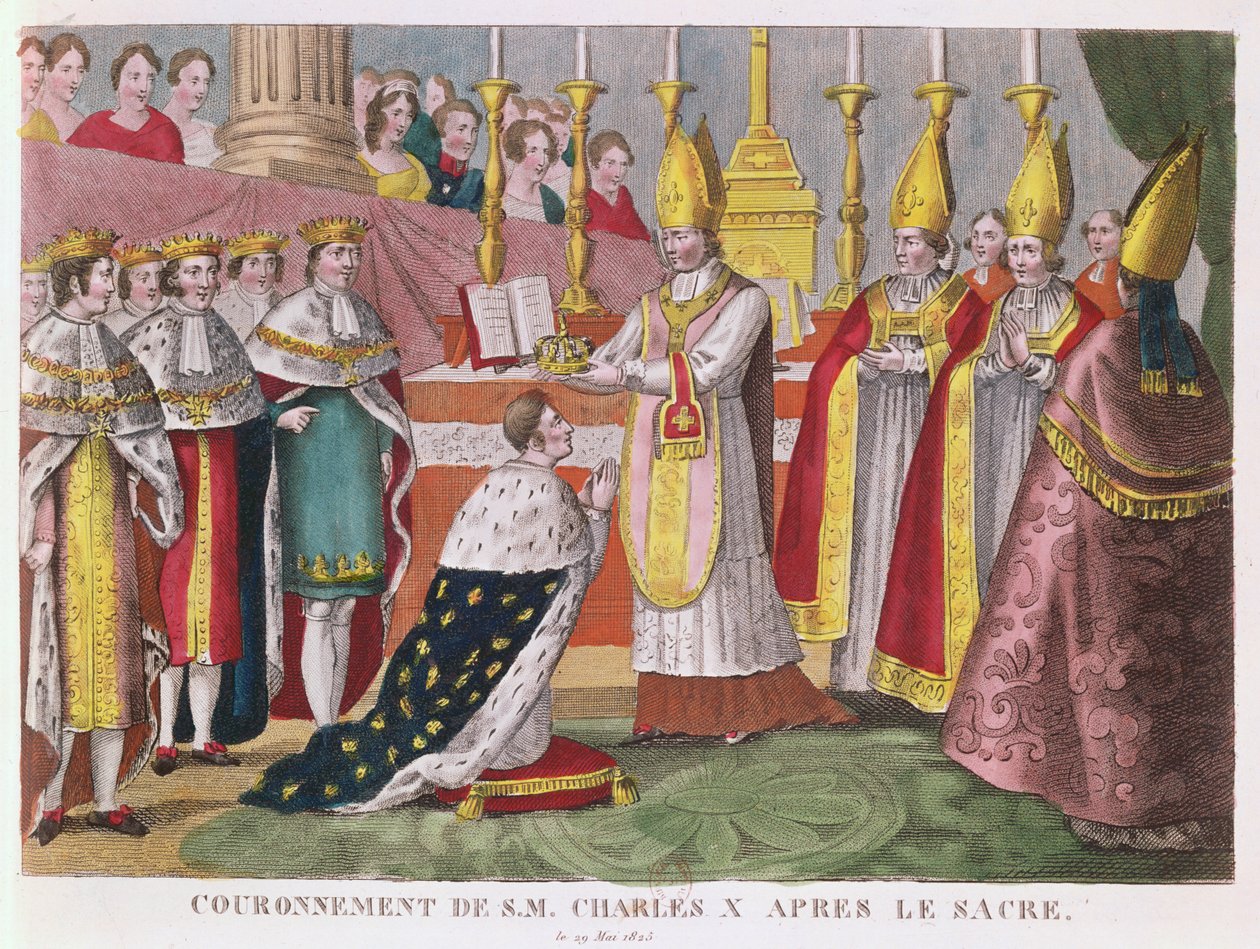 Kroningen af Charles X (1757-1836) i Reims, 29. maj 1825 (farvestik) af French School