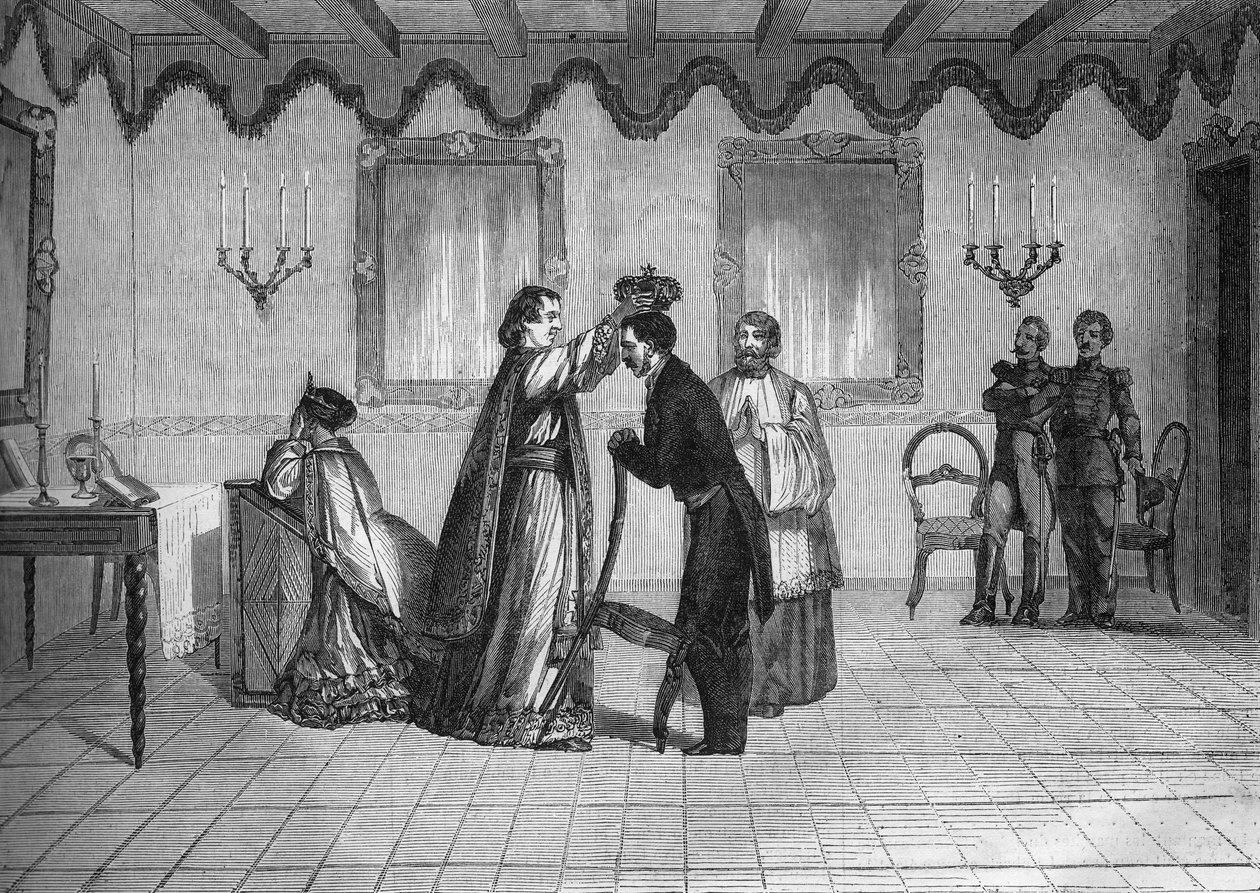 Kroningen af ​​kong Radama II af Madagaskar (1829-1863) af den franske katolske præst Jouen af French School