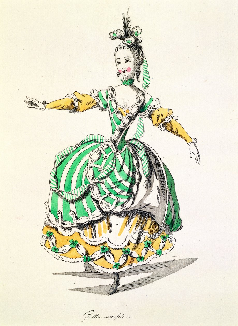 Kostumedesign til Phrygienne, i Dardanus, en libretto af Leclerc de Labruere, komponeret af Jean-Philippe Rameau (1683-1764) faksimile af A. Guillaumot Fils (farvestik) af French School