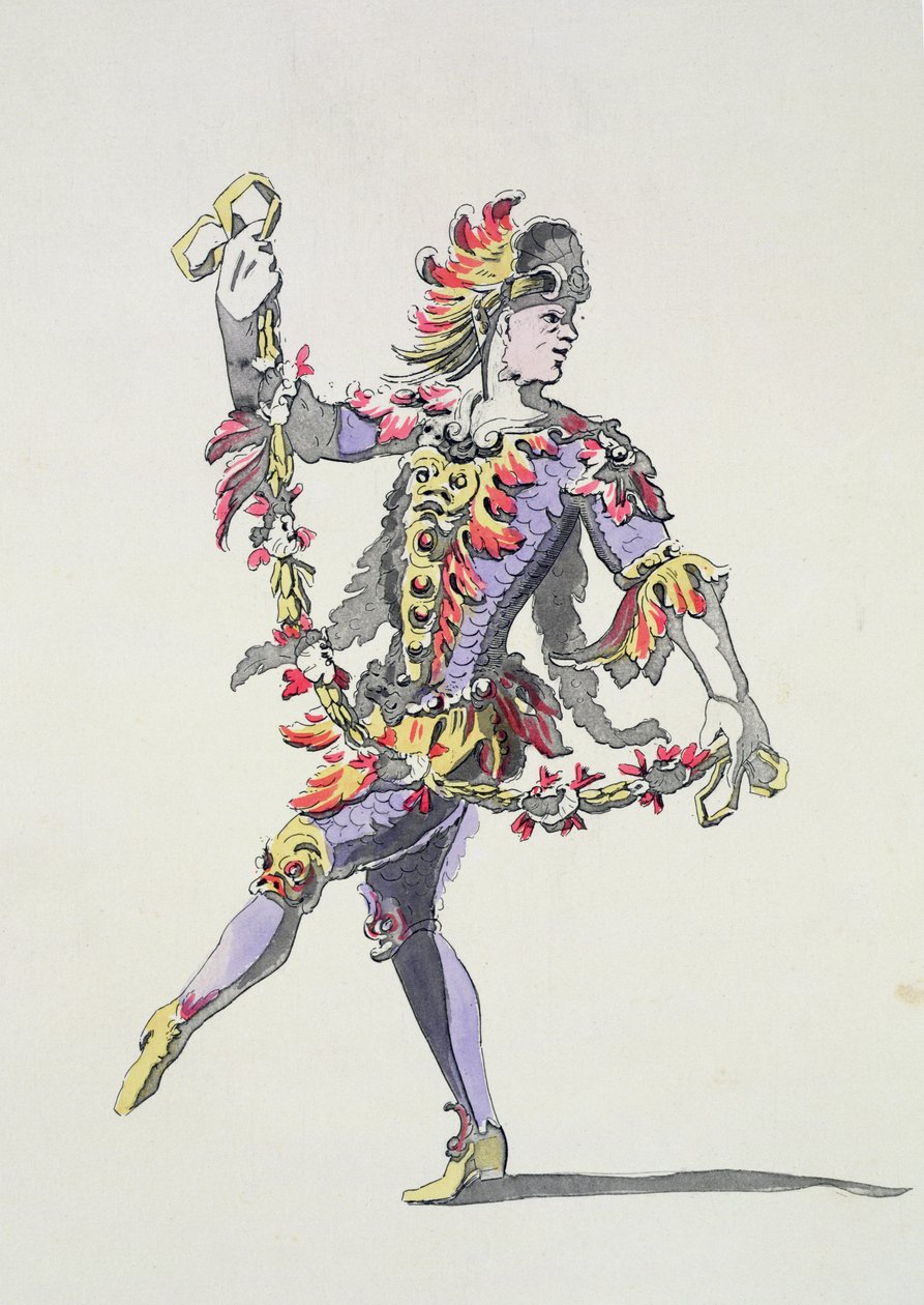 Kostumedesign til Triton, i en ballet fra det 17. århundrede, fra Menus Plaisirs Collection, faksimile af A. Guillaumot Fils (farvegravering) af French School