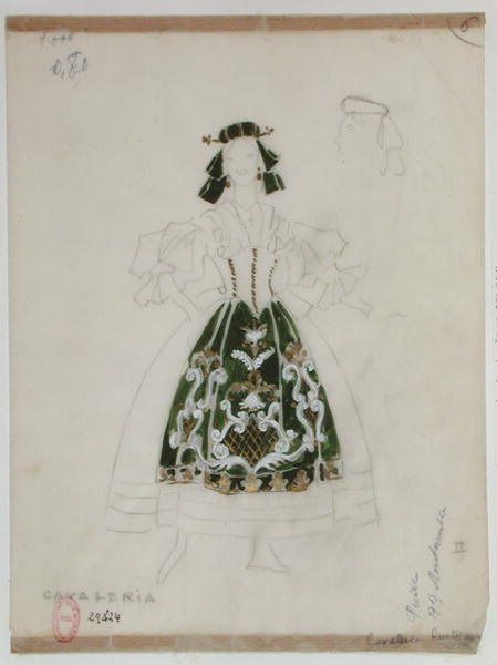 Kostumedesign til operaen Cavalleria Rusticana af Pietro Mascagni (1863-1945) (blyant og wc på papir) af French School