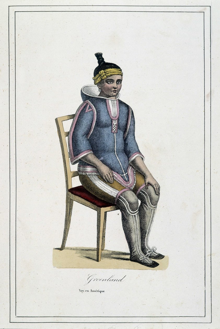 Costume du Greenland -i ““Album of travels, the peoples of the earth”” af Abbé Paul Jouhanneaud, Librairie des Bons Livres, Limoges af French School