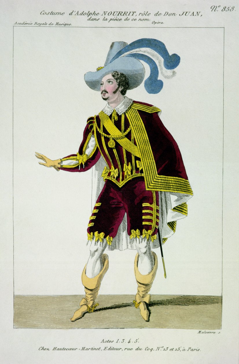 Kostume til Adolphe Nourrit (1802-39) i rollen som Don Giovanni i Operaen af det navn, graveret af Maleuvre, trykt af Hautecoeur-Martinet af French School