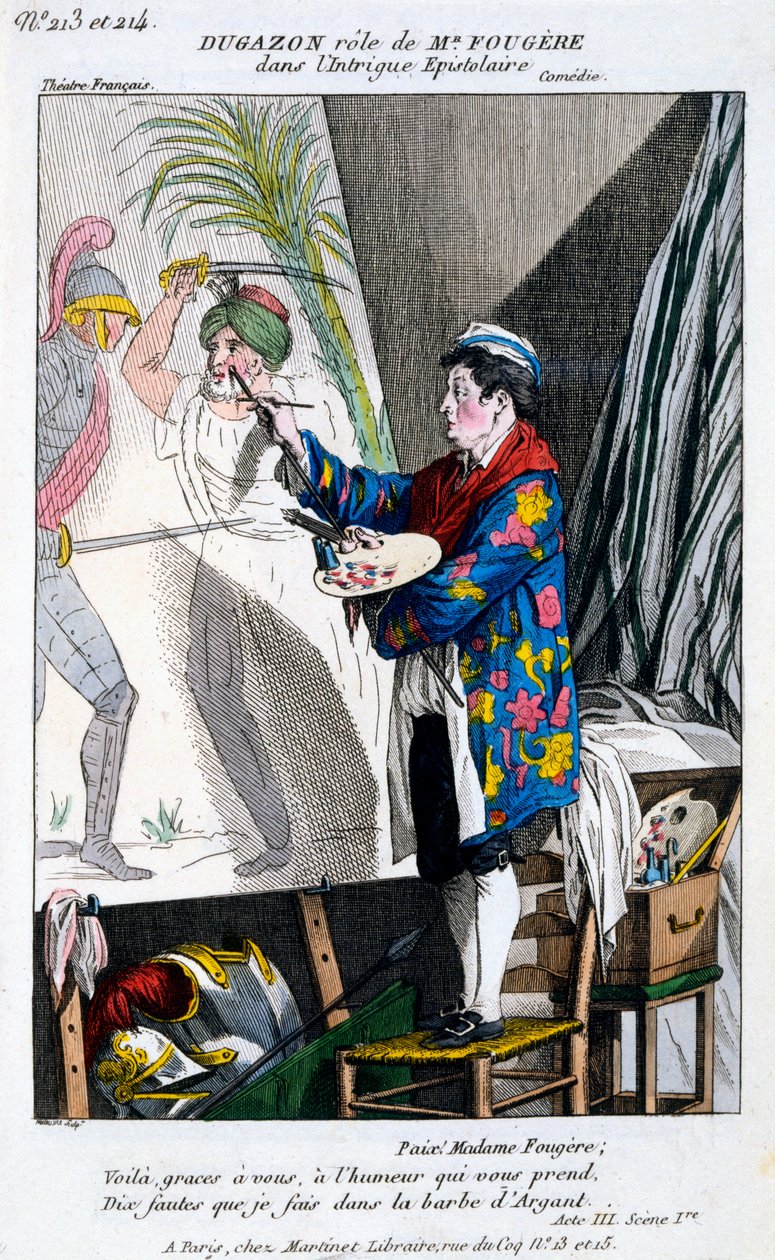 Kostume til Dugazon i rollen som Monsieur Fougère i LIntrigue Epistolaire, fra Petite Galerie Dramatique, udgivet 1796 af French School