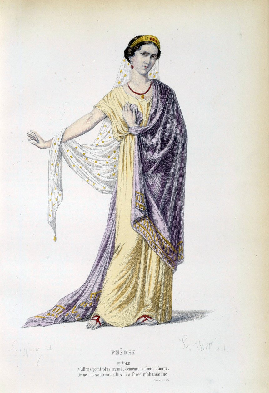 Kostume til figuren Phedre i stykket af samme navn af Jean Racine (1639-1699) 19. århundrede Paris, fransk komedie af French School
