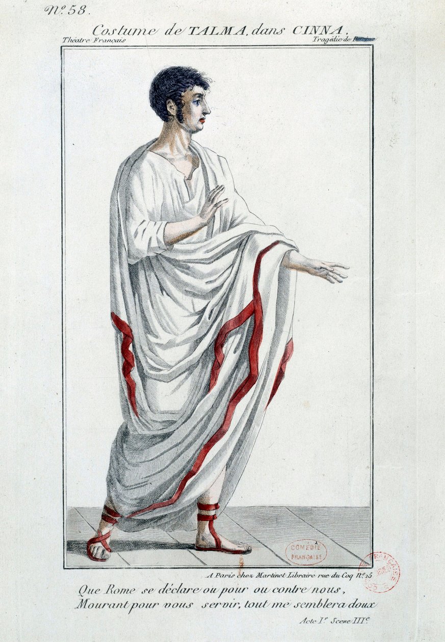 Kostume af komikeren Francois-Joseph (Francois Joseph) Talma (1763-1826) i tragedien "Cinna ou la Clemence d