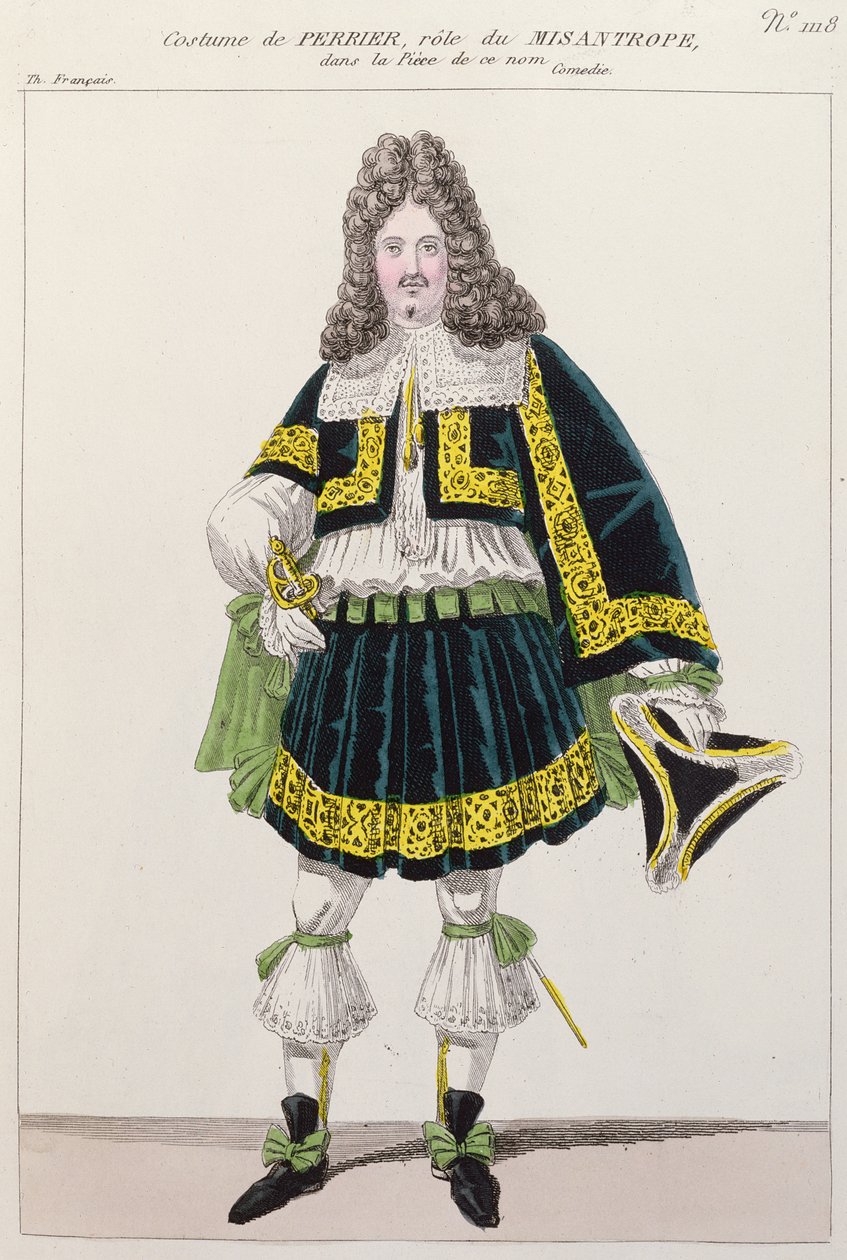 Kostume båret af skuespilleren Perrier i Le Misanthrope af Moliere (1622-73) af French School