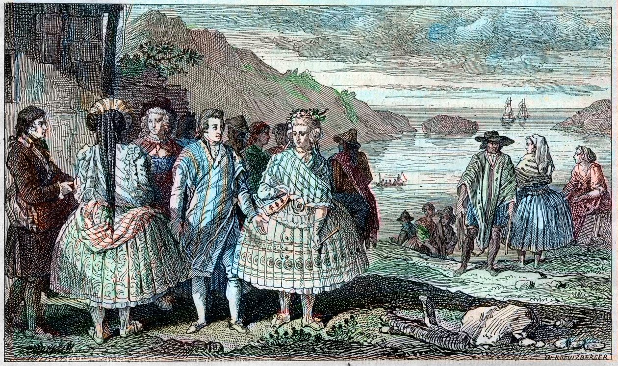 Kostumer for indbyggerne i La Conception (Chile) - Atlas du Voyage de La Perouse (Laperouse) rundt om i verden i årene 1785-1788, Paris 1797. af French School