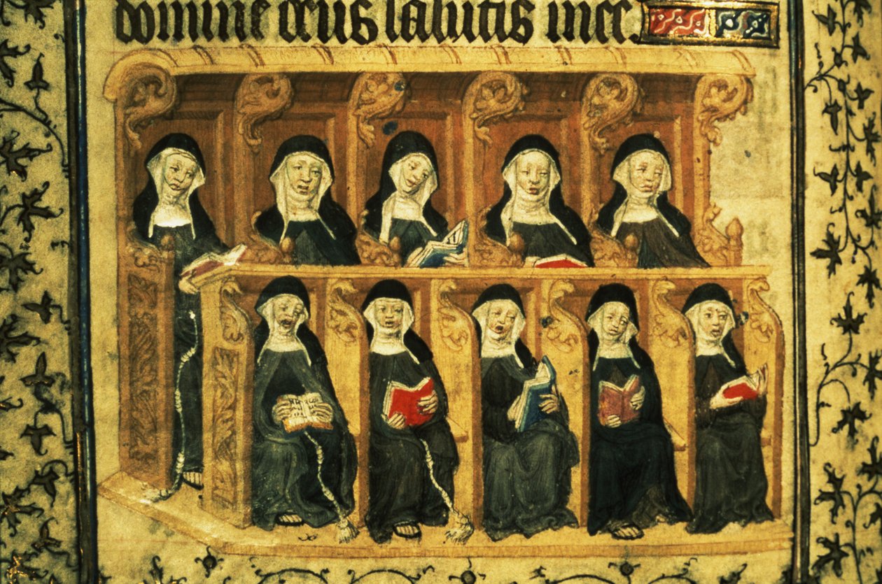 Cott Dom A XVII f.74v Nonner i en korbås, fra Henrik VI