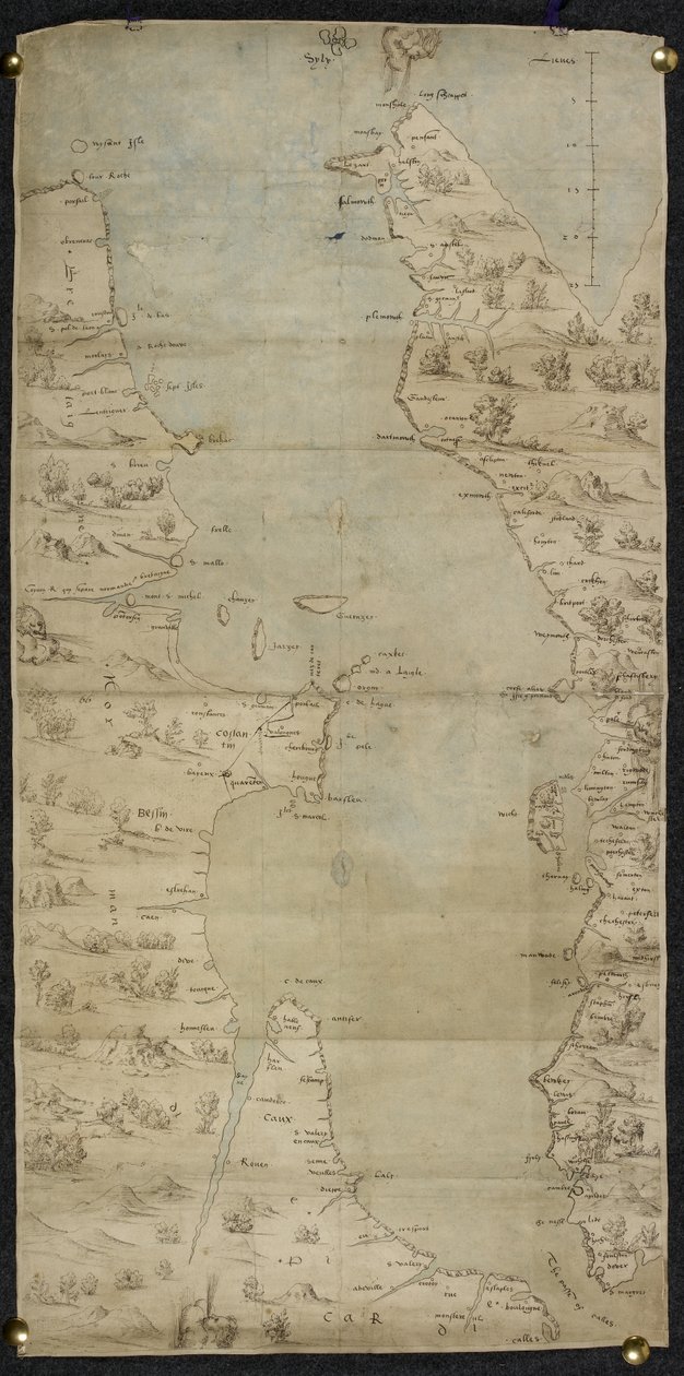 Bomuld Augustus I ii f.65 Kort over Den Engelske Kanal (den engelske sydkyst og den franske nordkyst) af Jean Rotz af French School