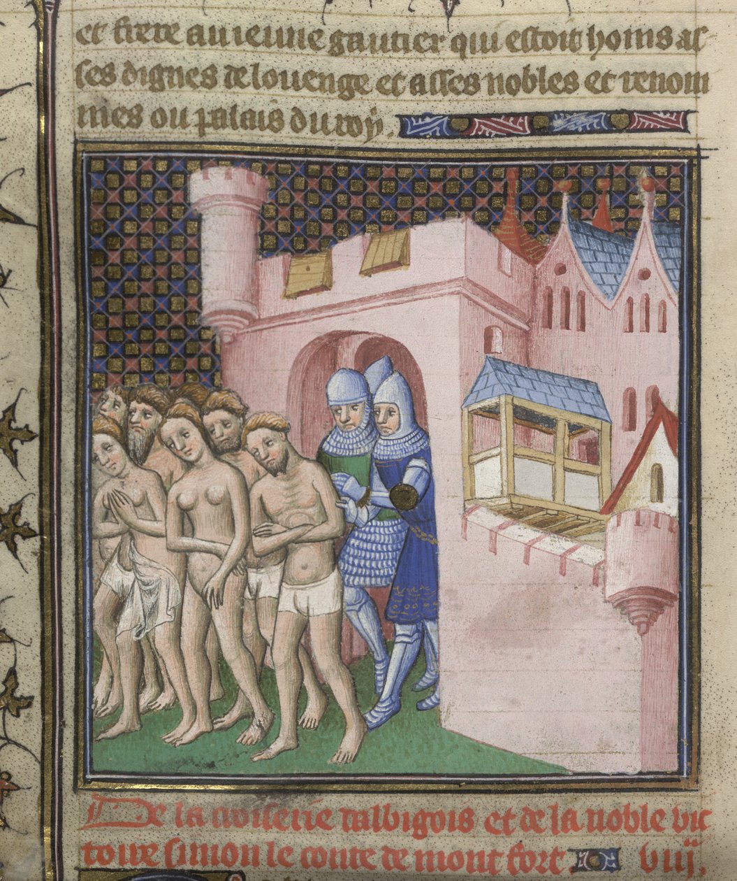 Bomuld Nero E. II pt.2, f.20v Udvisning af albigenserne fra Carcassone i 1209, fra 