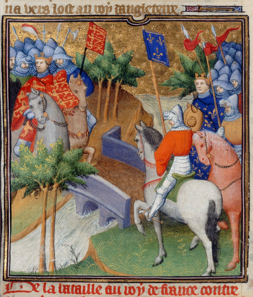 Cotton Nero E. II pt.2, f.40v England og Frankrig i krig, illustration fra 