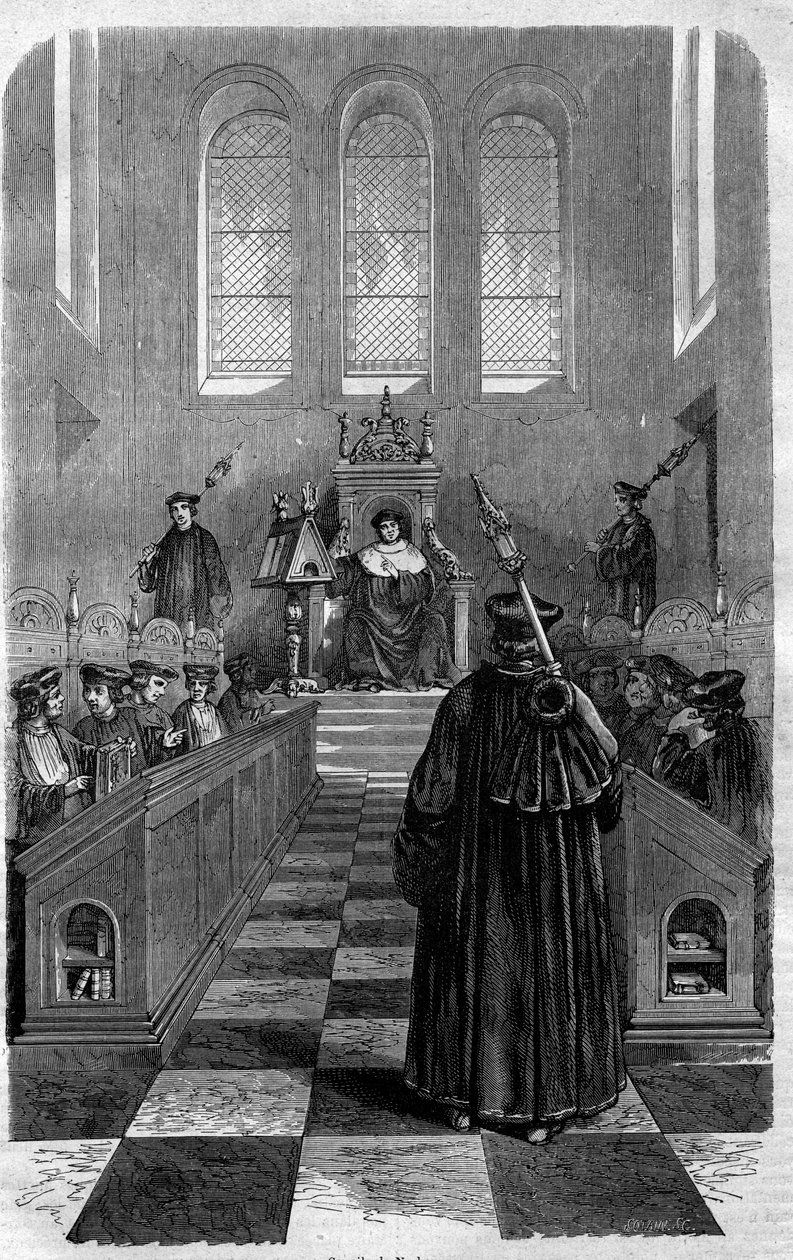 Council of Narbonne (1054): et af de råd, der etablerede Guds fred. Indgravering i "Histoire des Papes-Rois-Queen and Empereurs a travers les centuries"" af Maurice Lachatre af French School