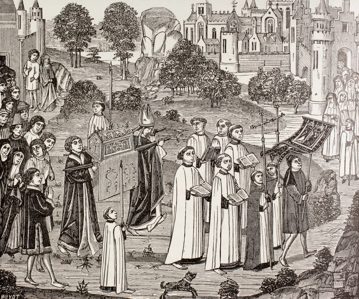 Grev Renier bærer liget af Saint Veronica til St. Waudru-kirken i Mons, fra 