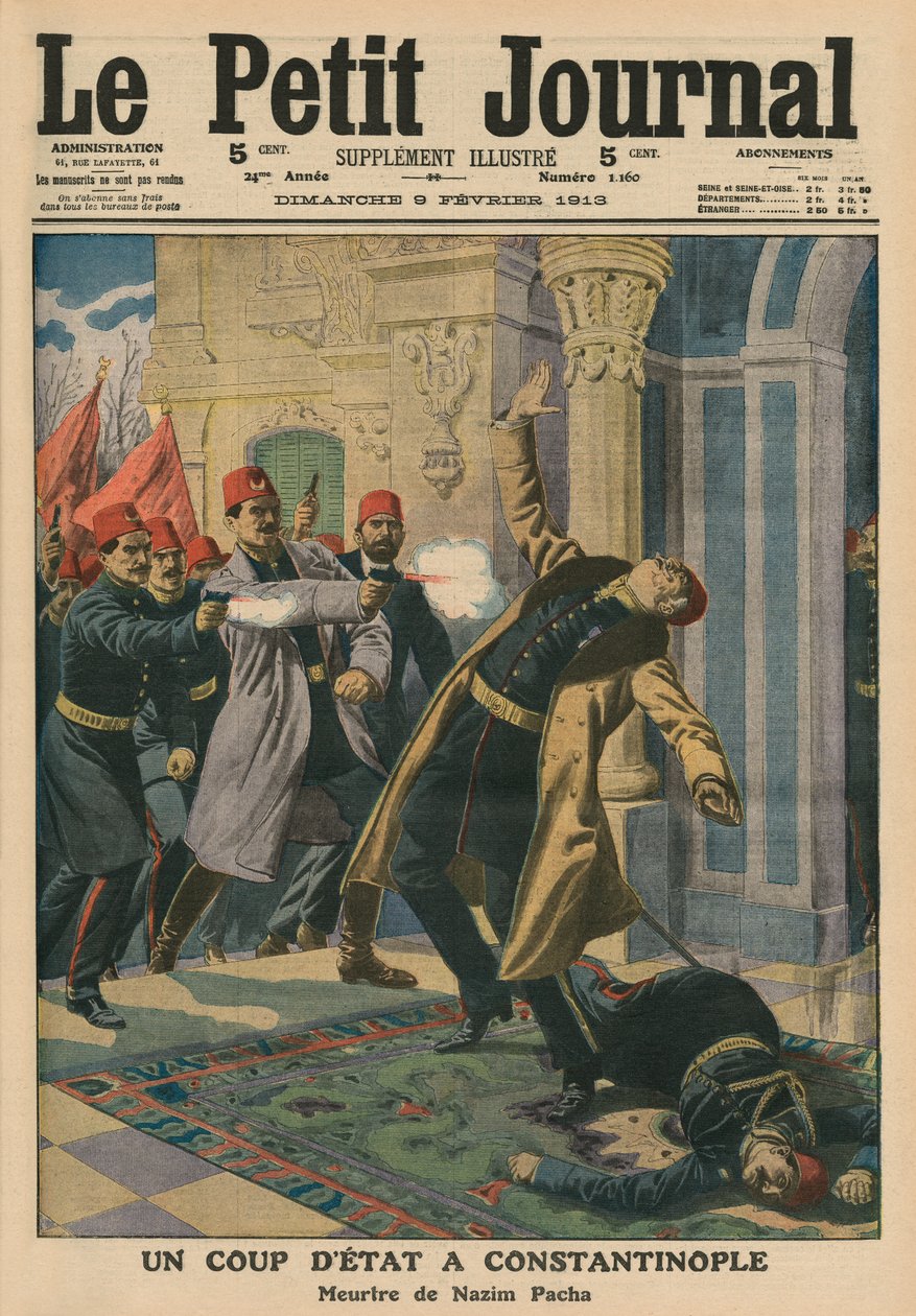 Statskup i Konstantinopel, mord på Nazim Pasha, illustration på forsiden fra 