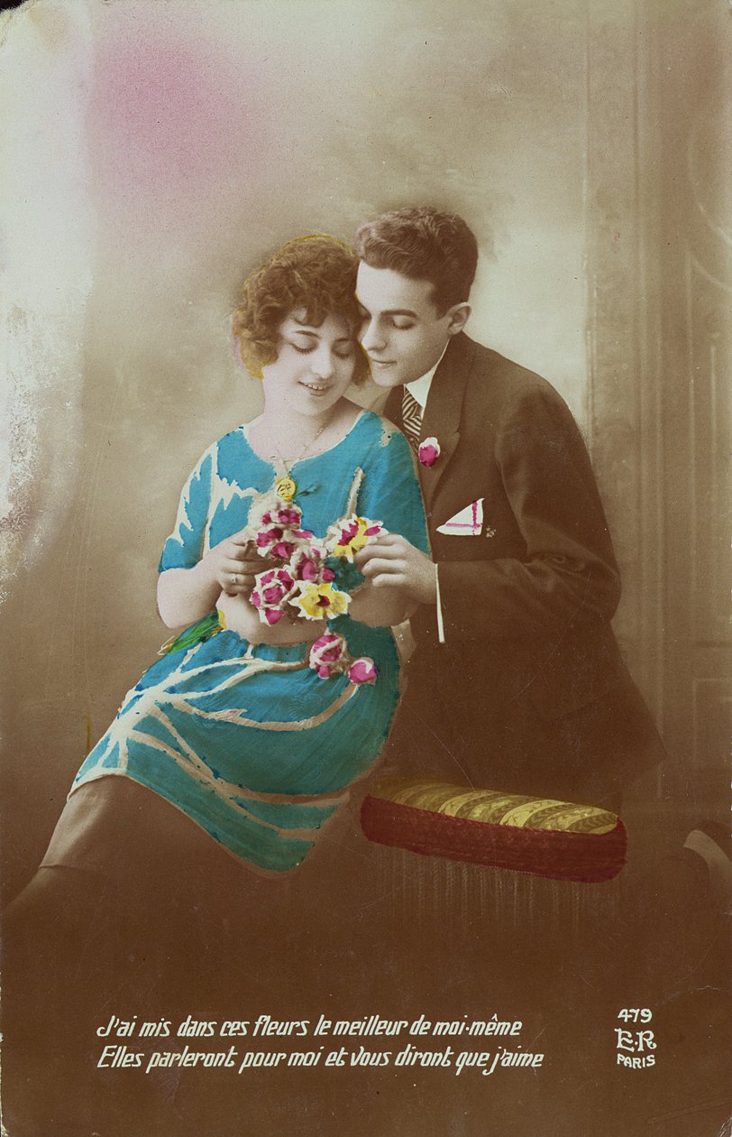 Par med blomster, 1910-20 af French School