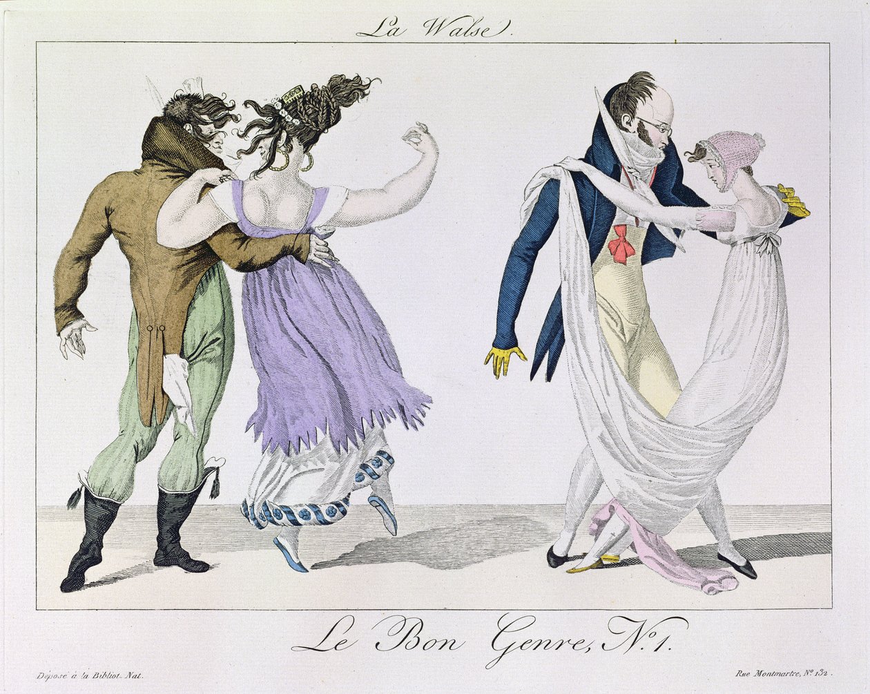 Par danser valsen, fra Le Bon-genren, ca. 1810 af French School