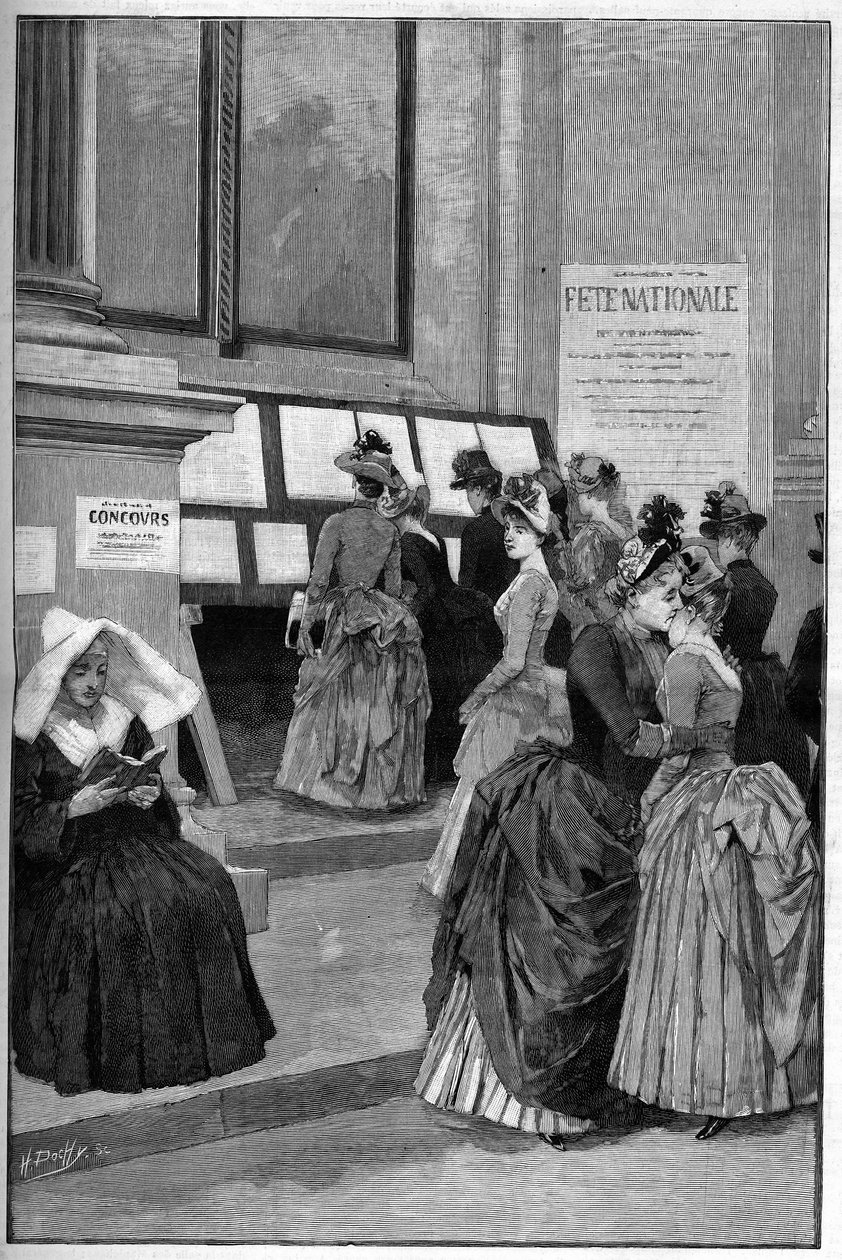 Cour des Tuileries: Resultaterne af optagelsesprøverne på Hotel de Ville de Paris for unge piger i 1887. af French School