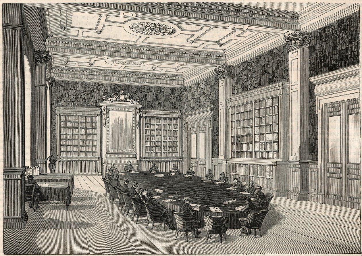 Revisionsretten - bibliotek og rådslokale - Indgravering i "Tableau-de-Paris" af Edmond Texier 1852 af French School