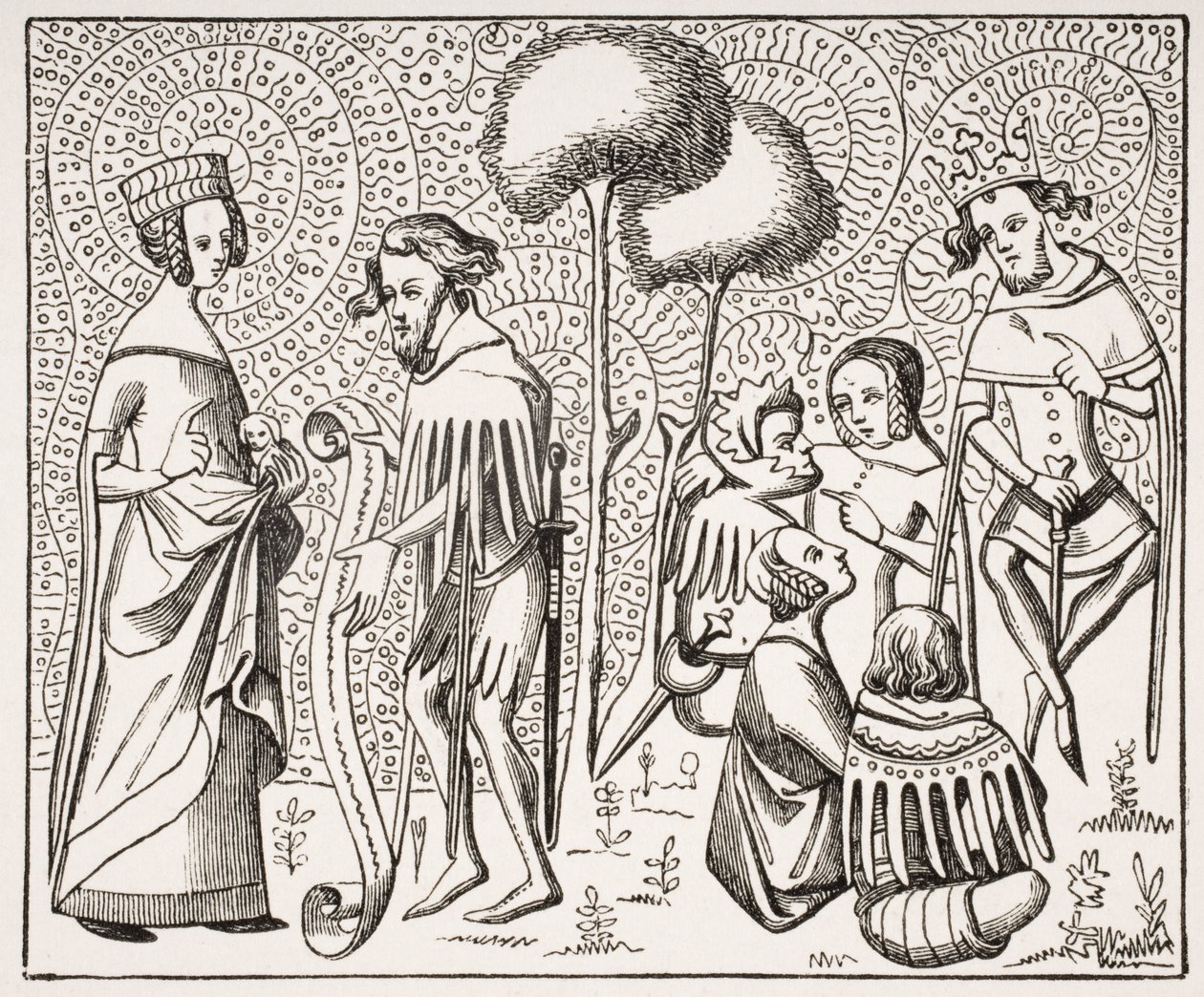Court of Love i Provence, efter et manuskript fra det 14. århundrede, fra Le Moyen Age et La Renaissance af Paul Lacroix (1806-84) udgivet 1847 af French School