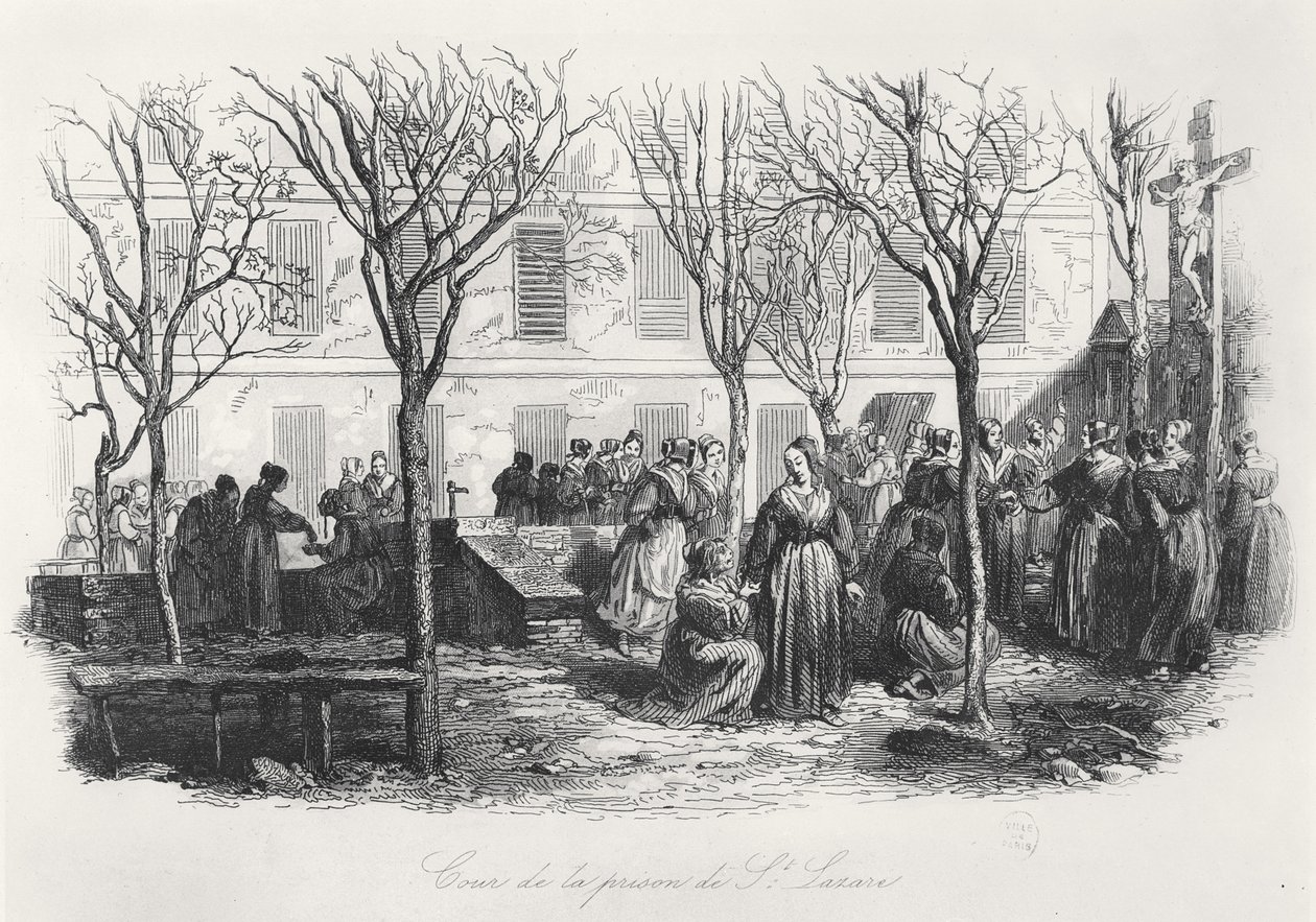 Gården til Paris St. Lazare-fængslet, ca. 1840 af French School