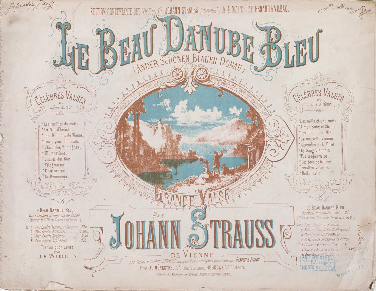 Omslag til partituret til Den Blå Donau-vals af French School
