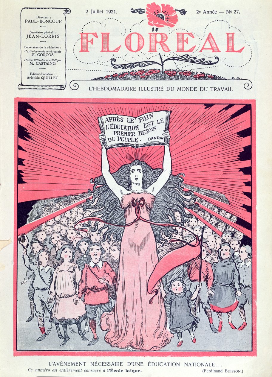 Forside af magasinet Floreal, der fejrer 40-års jubilæet for Ecoles Laiques i Frankrig, 2. juli 1921 af French School