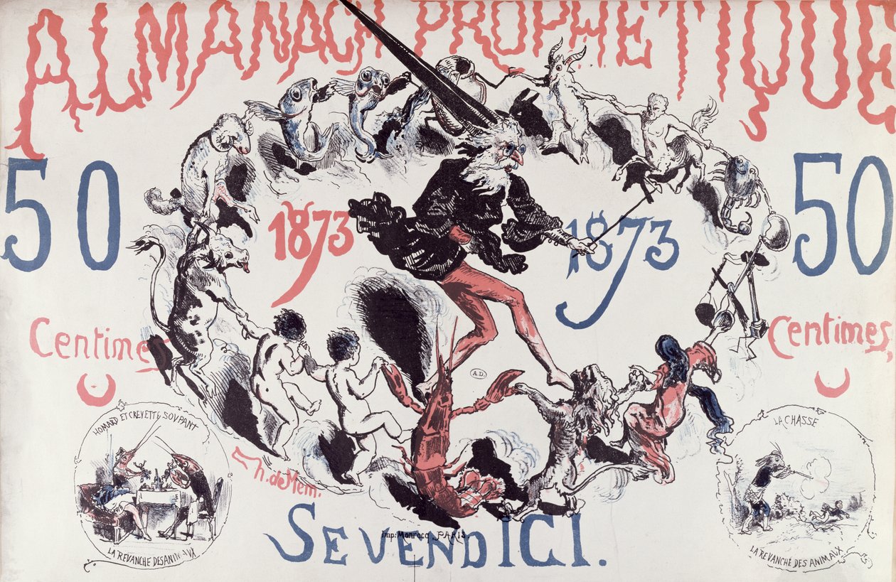 Forside af en profetisk almanak, der forestiller Nostradamus, 1873 af French School