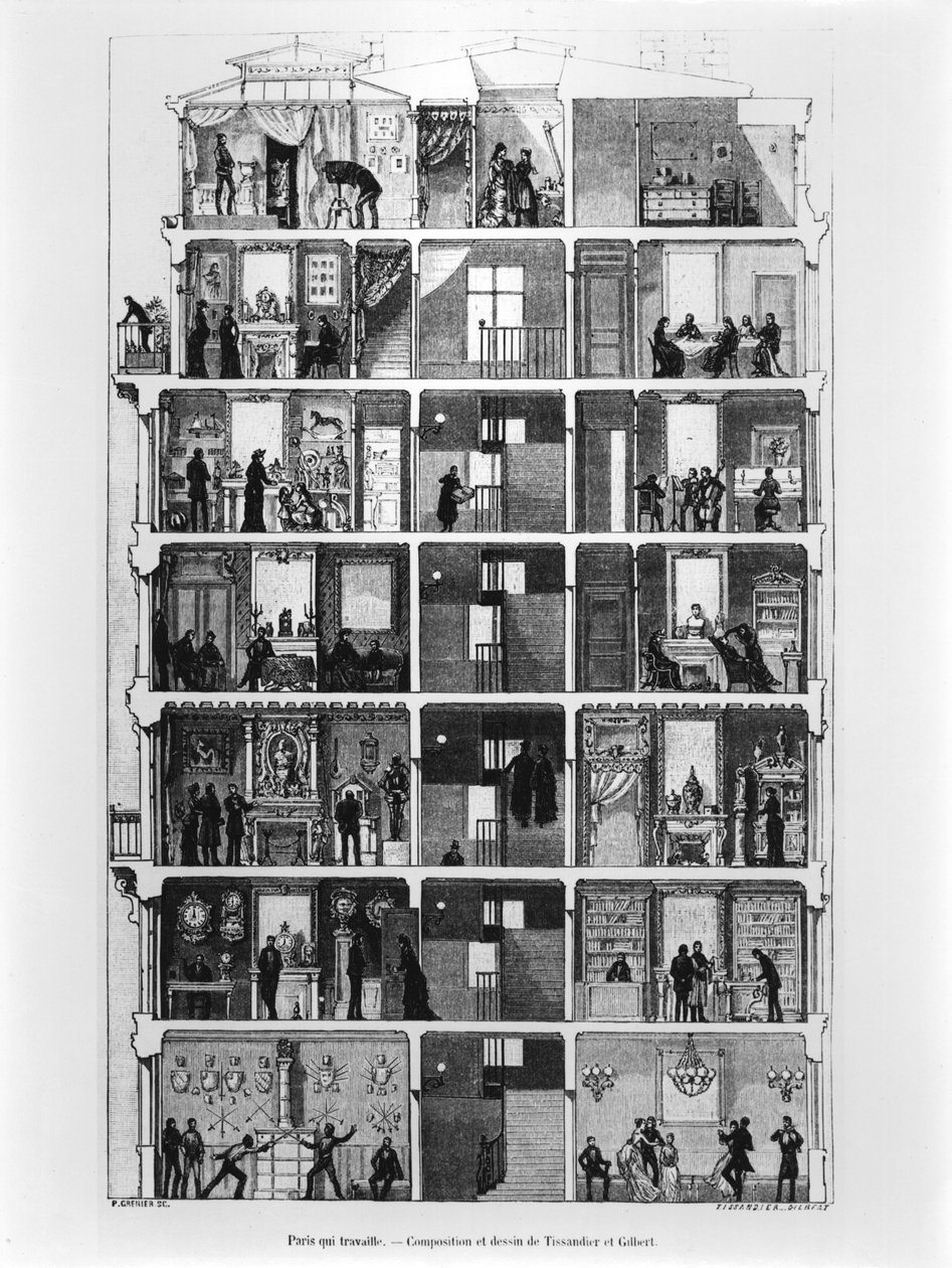 Tværsnit af en parisisk bygning, illustration fra Le Magasin Pittoresque, 1883 af French School