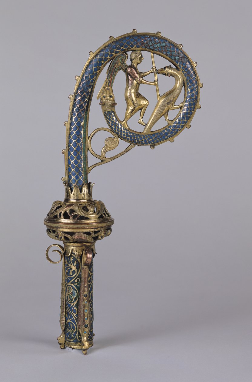 Crozier afbilder St. Michael, der besejrer dragen (guld og emalje) af French School