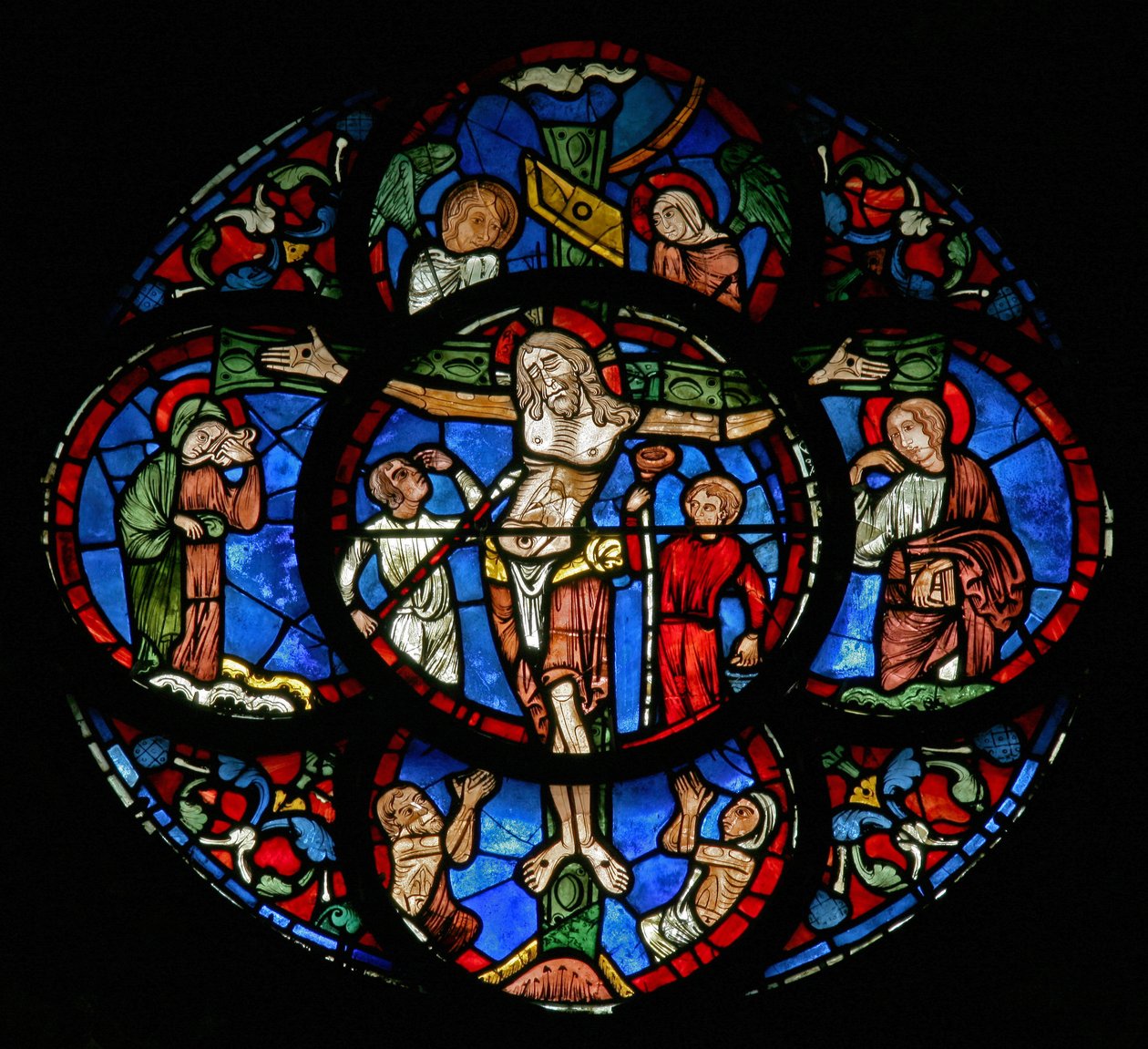 Korsfæstelse med Maria og Johannes, Adam og Eva (w28c) af French School