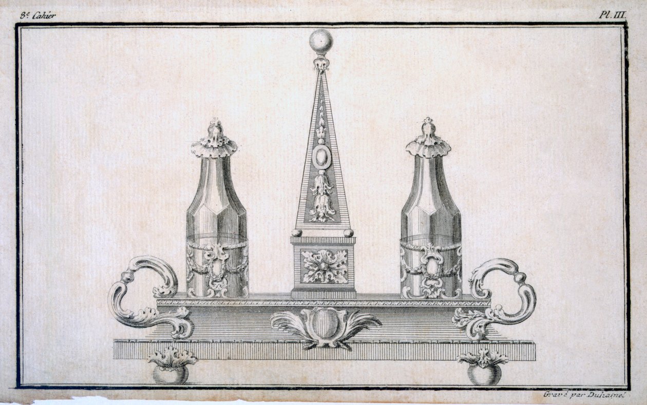 Cruet sæt på stativ, fra en mønsterbog med neo-klassiske metaldesigns sammensat af Duhamel, ca. 1770