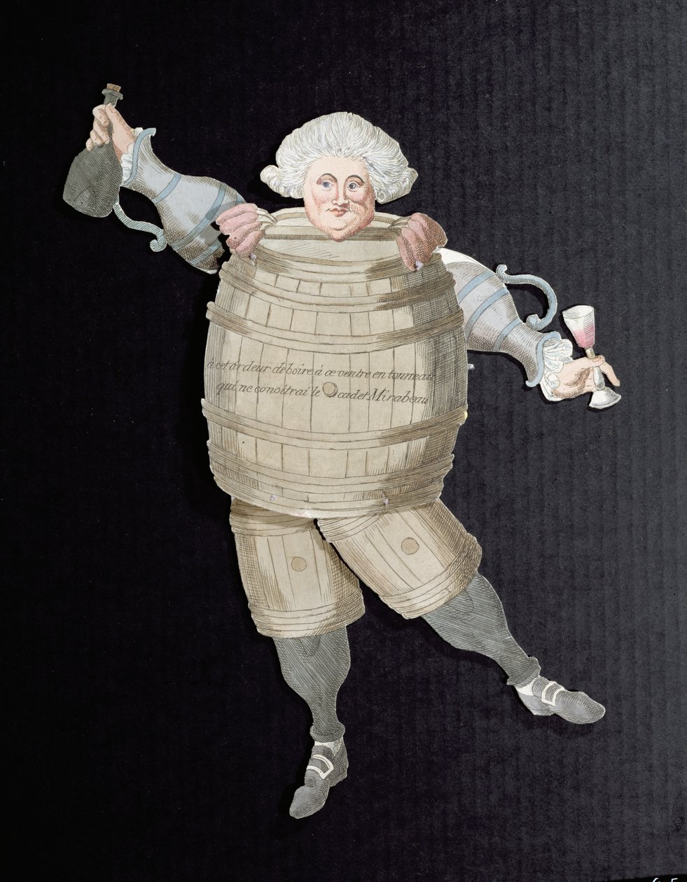 Udskæring af Louis Riqueti (1754-92) Viscount of Mirabeau, med tilnavnet Mirabeau-Tonneau (tønde) c.1790 (farvegravering) (se også 191400) af French School