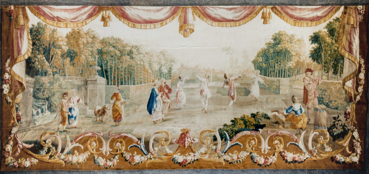 Dance in a Park, Aubusson Tapestry Workshop, ca. 1782 (uld og silke) af French School