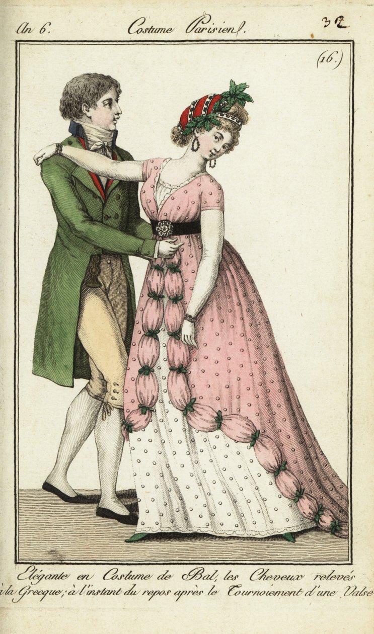Dansere ved et bal laver en tur i en vals af French School