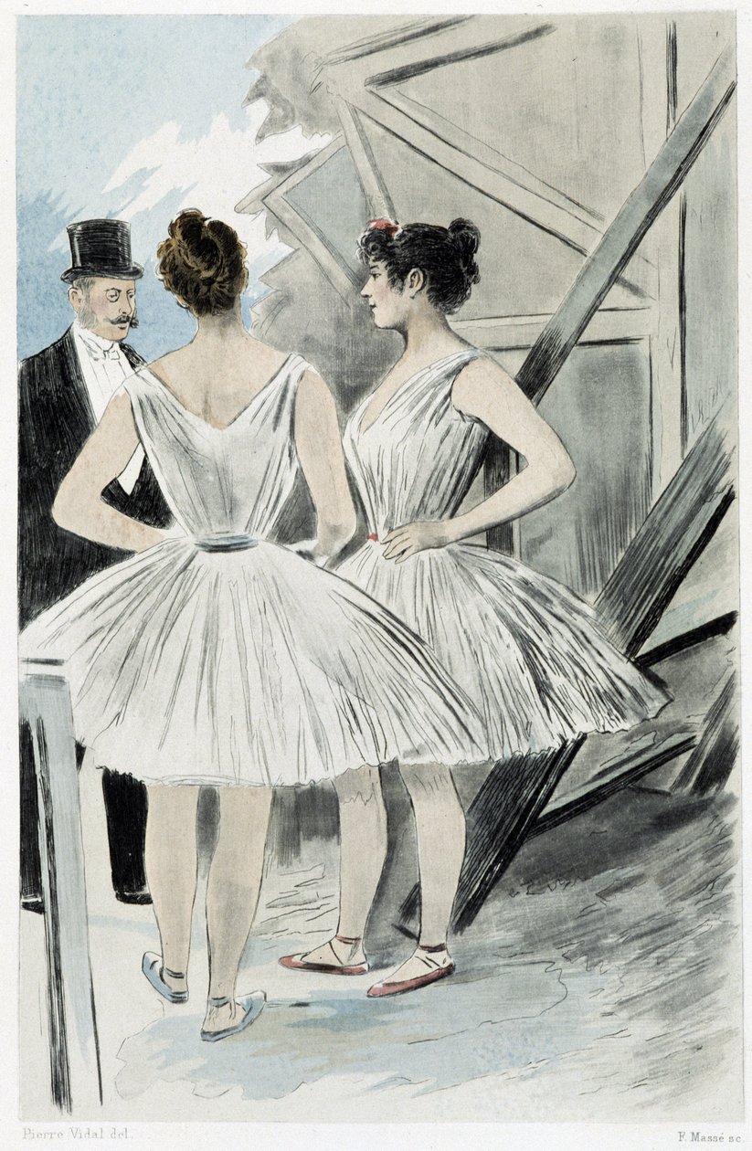 Dansere bag teatrets kulisser - i "" Nos contemporains"" af Octave Uzanne af French School