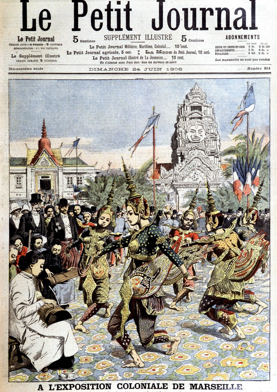 Dansere af kong Sisowath, der udfører nymferdans i skoven, på koloniudstillingen i Marseille. I "" Le petit journal"", den 24/06/1906 (gravering) af French School
