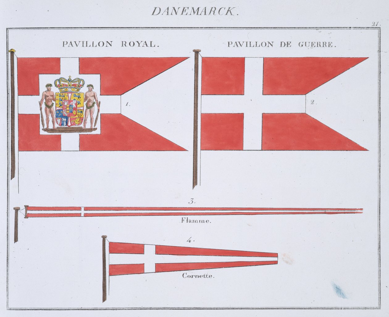 Danske Flag, fra en fransk flagbog, c.1819 af French School