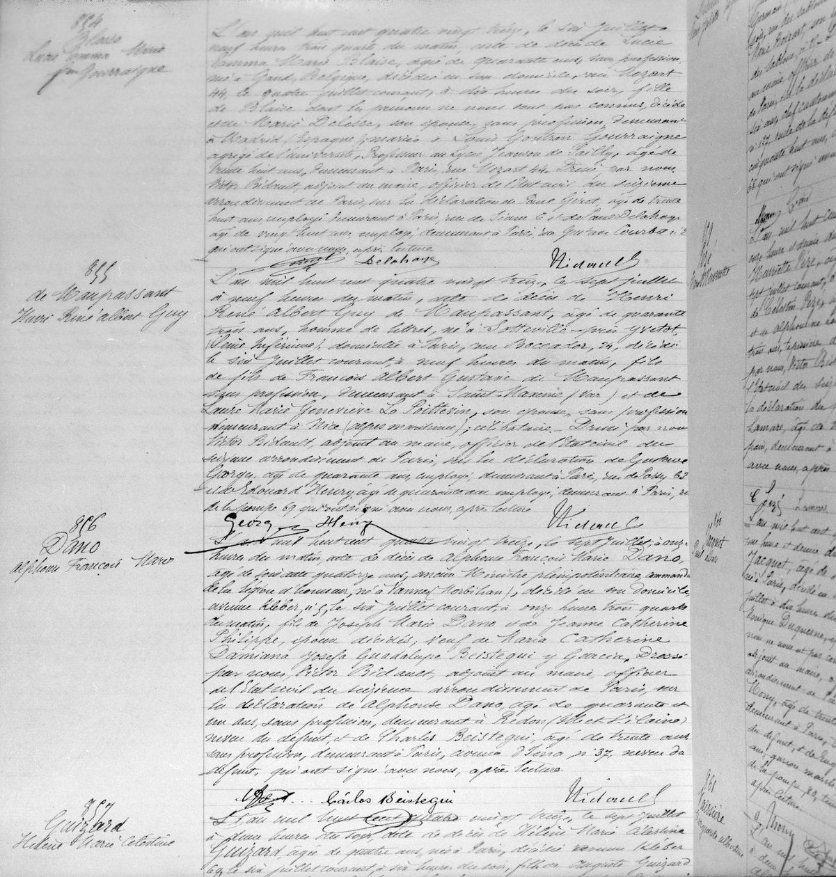 Guy de Maupassants (1850-93) dødsattest 7. juli 1893 (pen og blæk på papir) (detaljer) (se også 199747) af French School