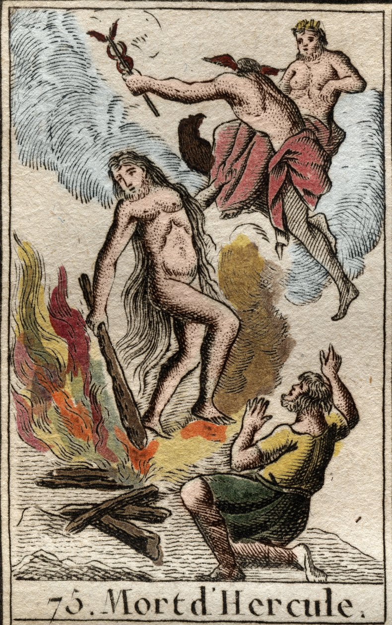 Herkules (Herakles) død og apoteose fra "Mythologie de la jeunesse" af Pierre Blanchard 1803. af French School