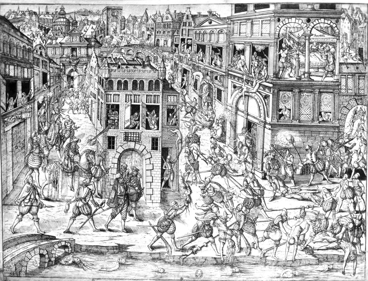 Admiral Gaspard II de Colignys død (1519-72), på tidspunktet for Skt. Bartholomews massakren i 1572 af French School