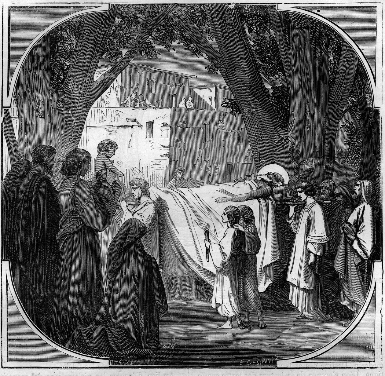 Agathons død, Thaumaturge Agathon, pave fra 678 til 681. Indgravering i "Histoire des Papes-Kings-Queen and Emperors through the Centuries"" af Maurice Lachatre af French School