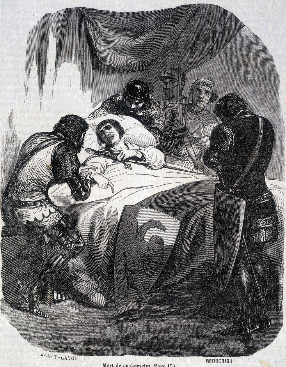 Du Guesclins død i 1380 - i "" Histoire de France"" af L.-P. Anquetil af French School