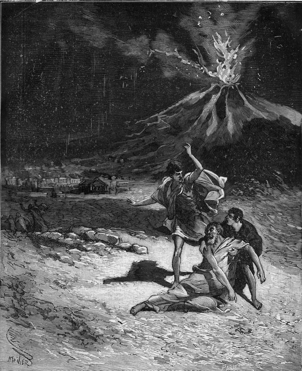 Gaius Plinius Secundus den ældres død. Plinius den Ældre (23-79), naturforsker og latinsk forfatter (Under Vesuvens udbrud; i 79 hadede han at løbe dertil for at observere dette fænomen; men efter at have nærmet sig vulkanen for tæt, blev han kvælet b. af French School